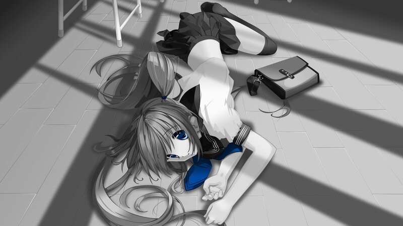 Anime girl lying on floor