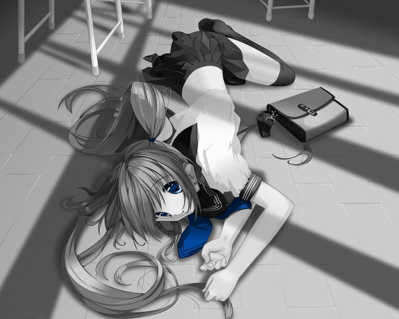 Anime girl lying on floor