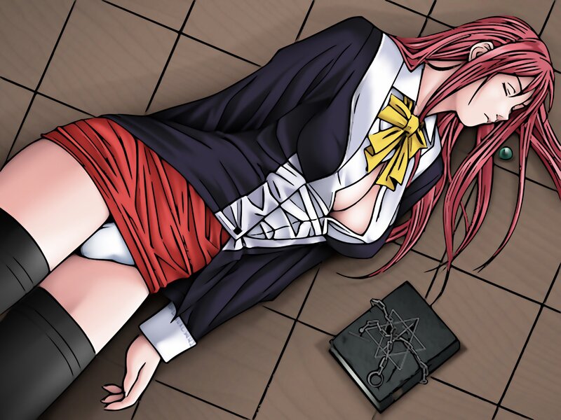 Anime girl lying on floor