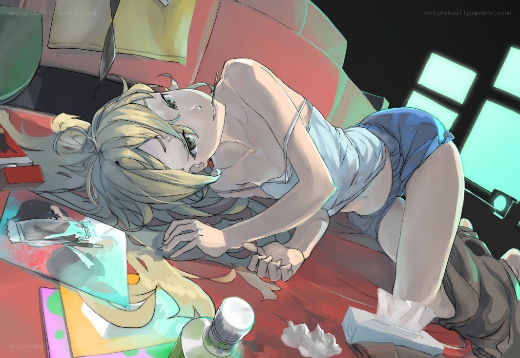 Anime girl lying on floor
