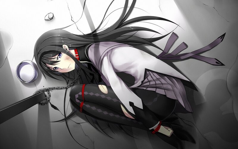 Anime Girl Lying on Floor — Black, Dramatic