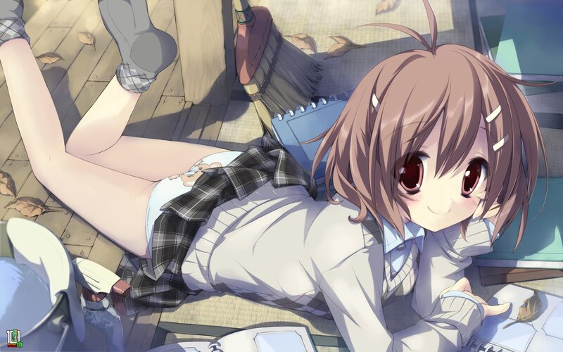 Anime Girl Lying on Floor — Brown, Calm, Afternoon, School Uniform