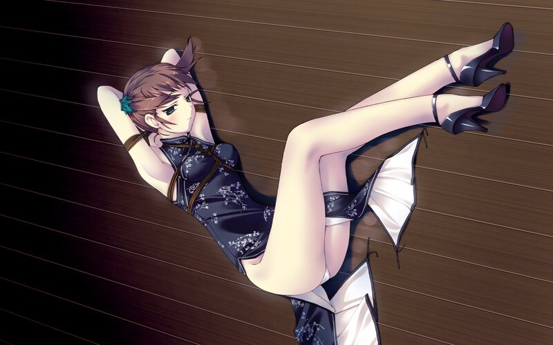 Anime Girl Lying on Floor — Brown, Dramatic, Digital Art, High Heels