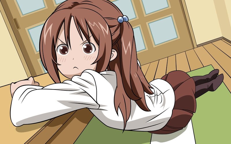 Anime Girl Lying on Floor — Brown, Playful