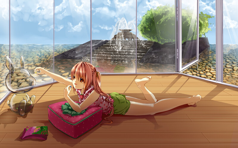 Anime Girl Lying on Floor — Brown, Serene