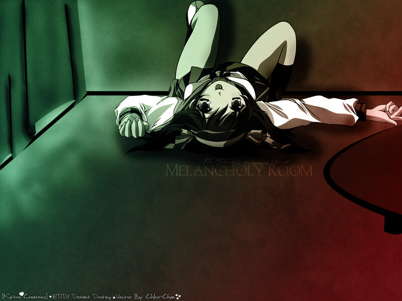 Anime Girl Lying on Floor — Green, Dramatic