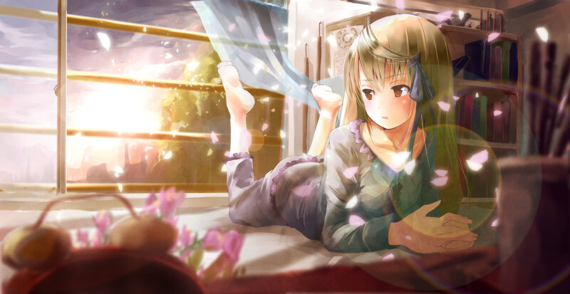 Anime Girl Lying on Floor — Green