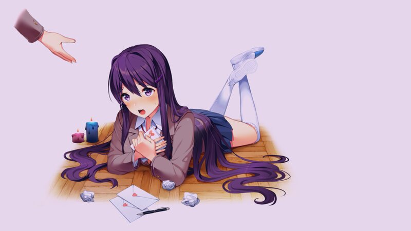 Anime Girl Lying on Floor — Purple, Calm, Digital Art