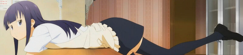 Anime Girl Lying on Floor — Purple, Calm, School Uniform, Cabinet