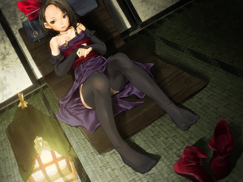 Anime Girl Lying on Floor — Purple