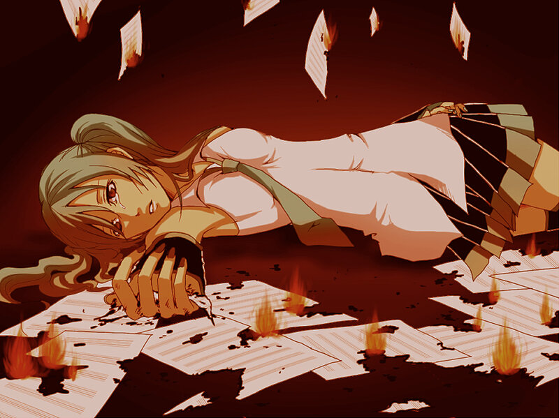 Anime Girl Lying on Floor — Red