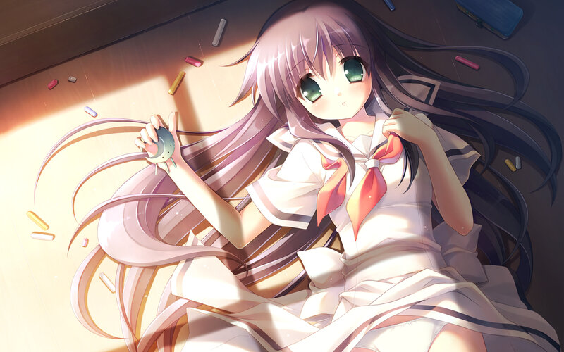 Anime Girl Lying on Floor — White, Calm