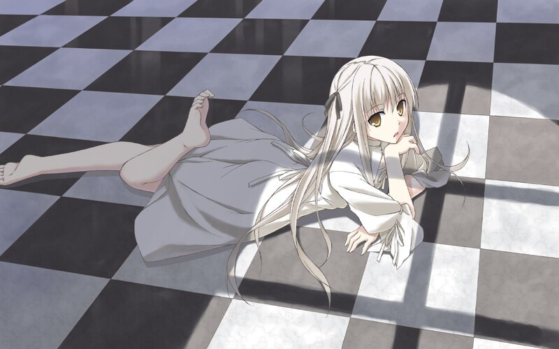 Anime Girl Lying on Floor — White