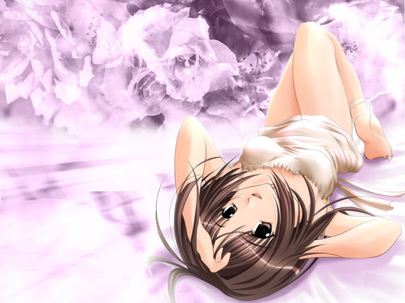anime girl lying on flowers