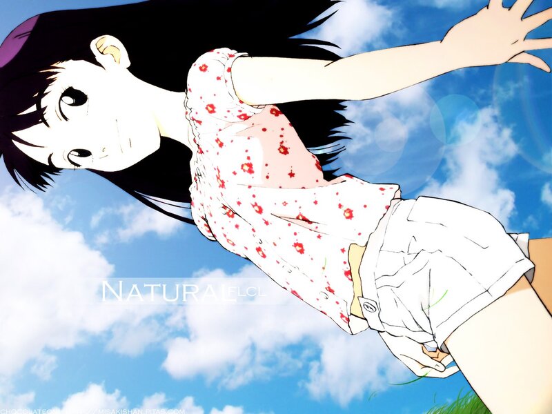anime girl lying on grass