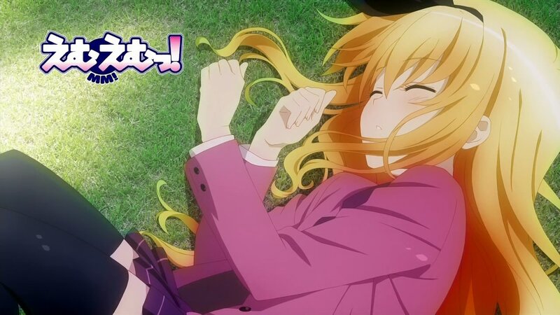 Anime girl lying on grass