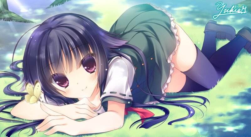 Anime Girl Lying on Grass — Green, Serene, Afternoon, Digital Art