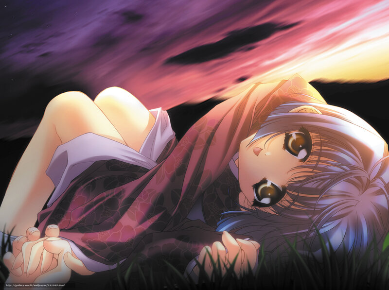 Anime Girl Lying on Grass — Purple, Dramatic