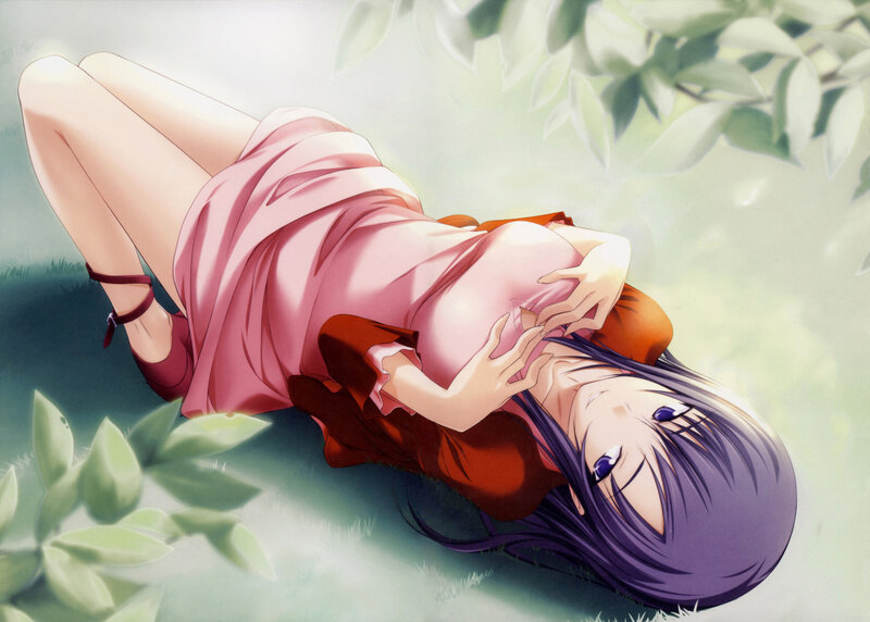 Anime Girl Lying on Grass — Purple