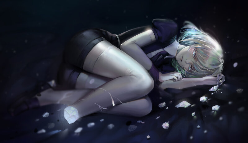 Anime Girl Lying on Ground — Black