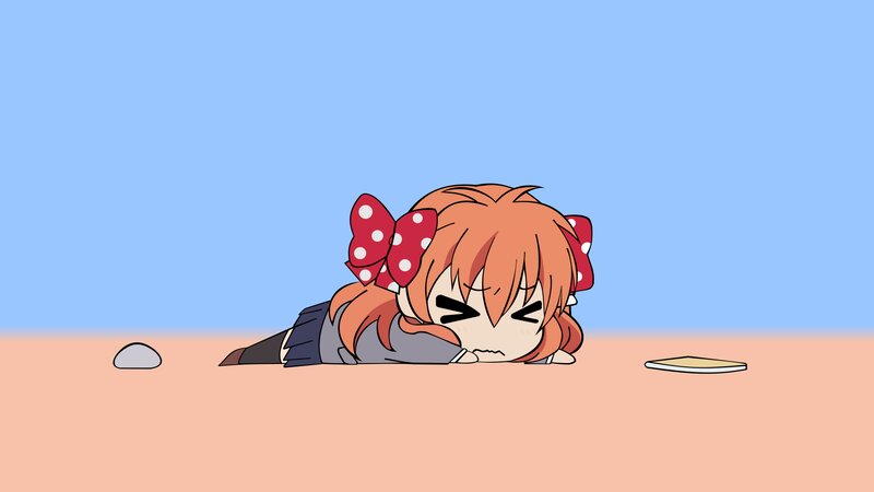 Anime Girl Lying on Ground — Blue, Calm