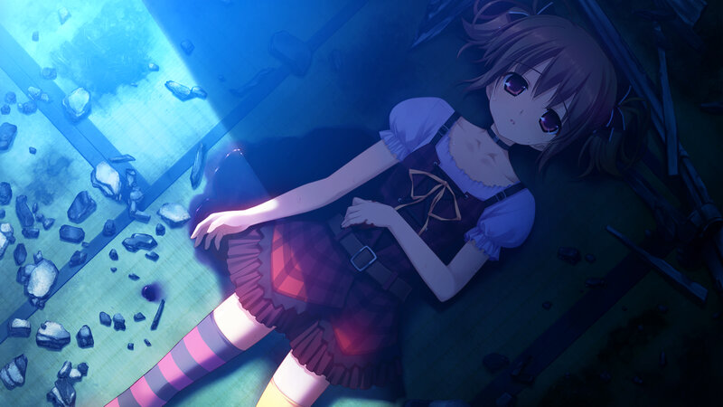 Anime Girl Lying on Ground — Blue, Dramatic