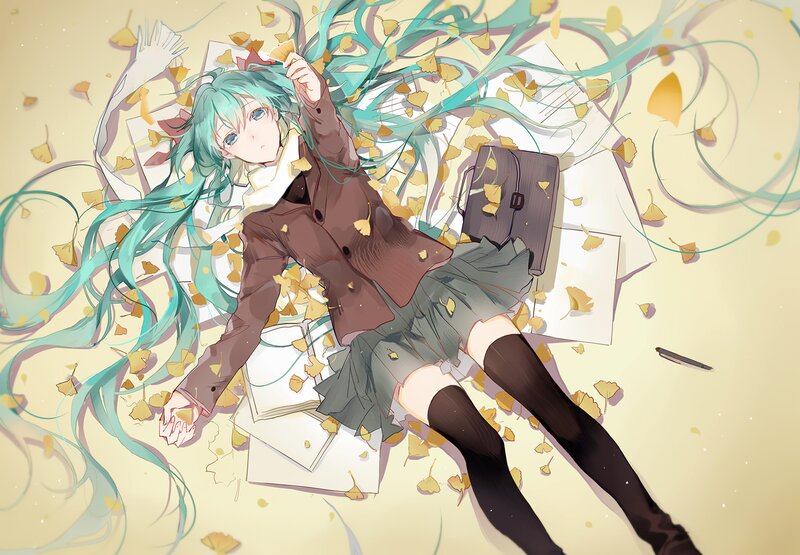 Anime Girl Lying on Ground — Teal