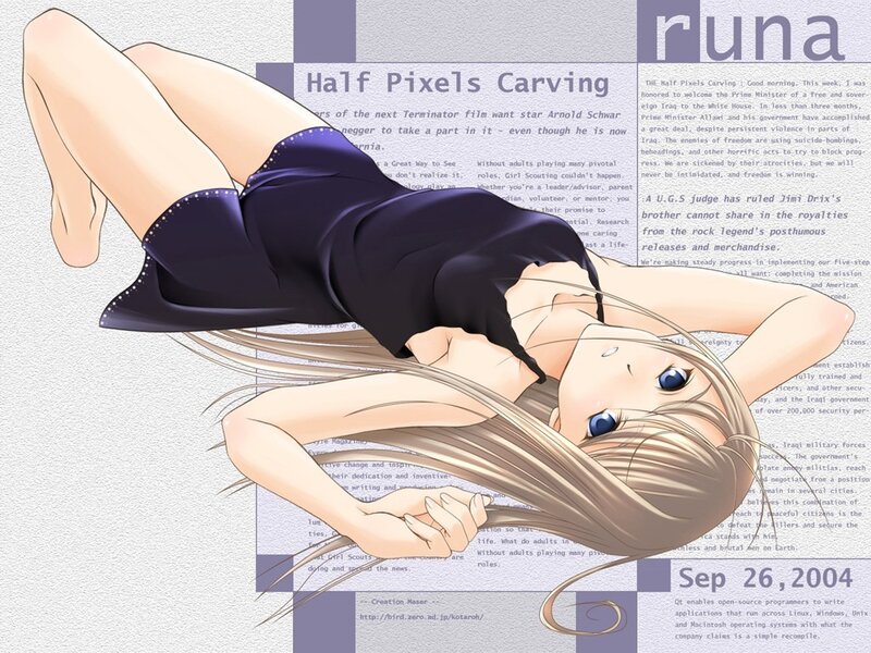 Anime girl lying on newspaper