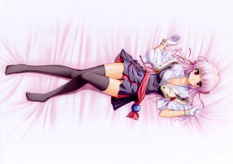 anime girl lying on pink background
