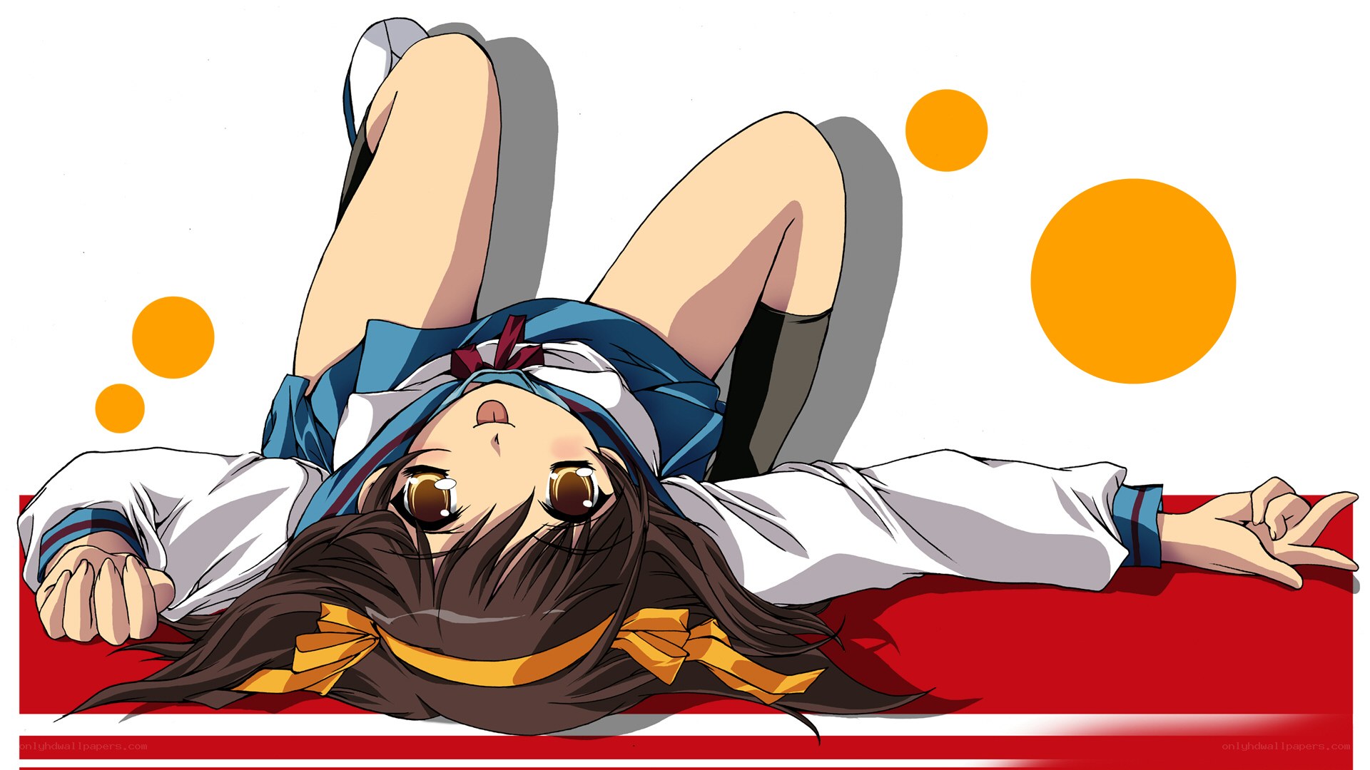 anime girl lying on red surface