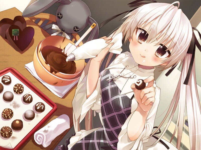Anime girl making chocolate truffles