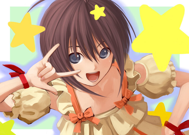 Anime Girl Making Hand Gesture — Yellow