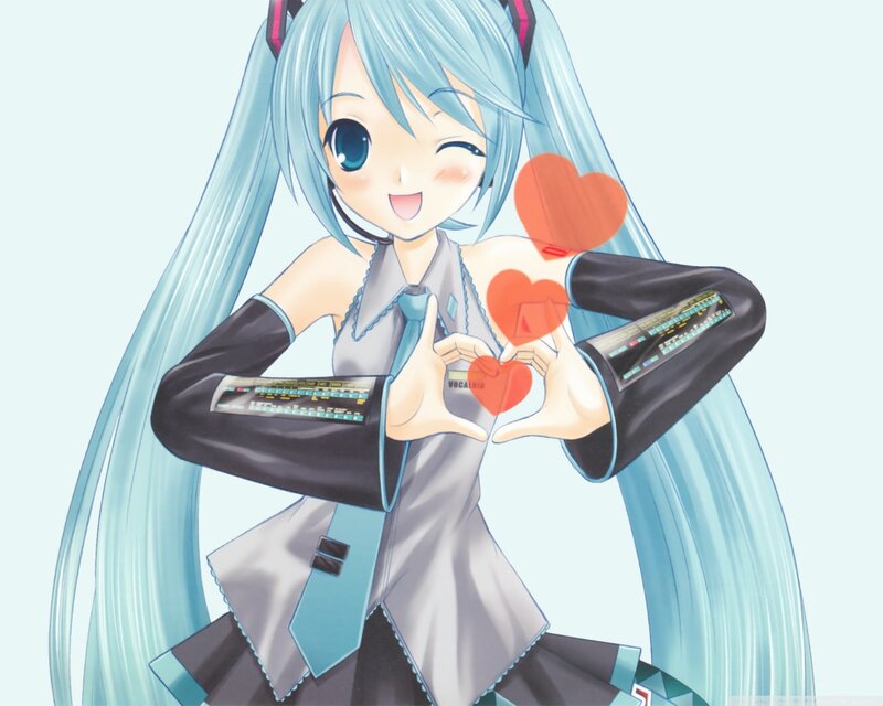 Anime Girl Making Heart — Blue, Happy, Microphone