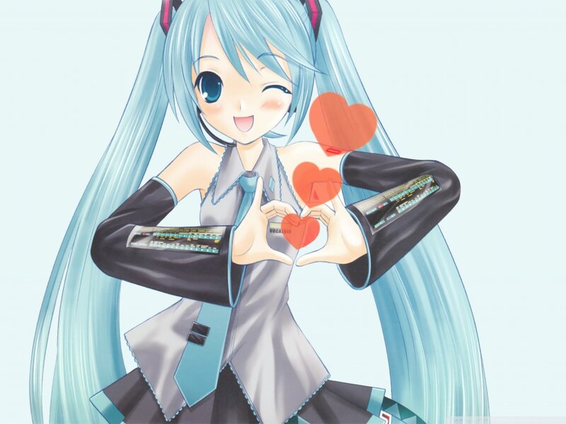 Anime Girl Making Heart — Blue, Happy