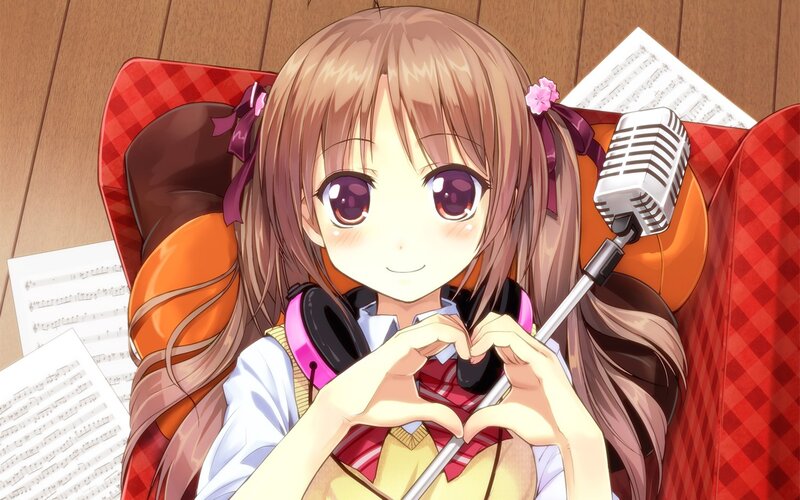 anime girl making heart gesture