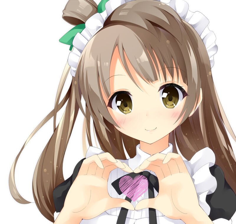 Anime Girl Making Heart — White, Cheerful, Maid Outfit