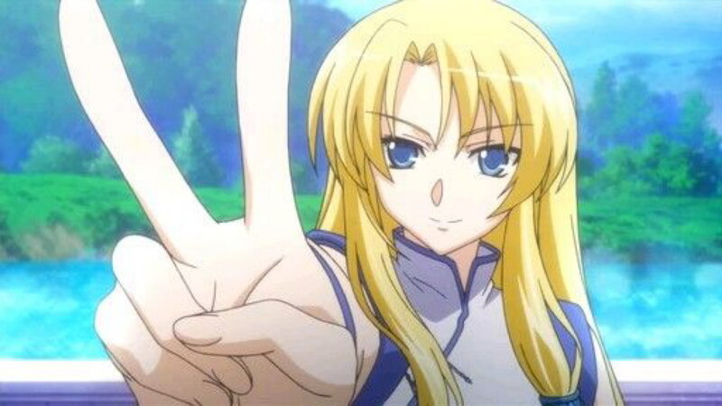 anime girl making peace sign