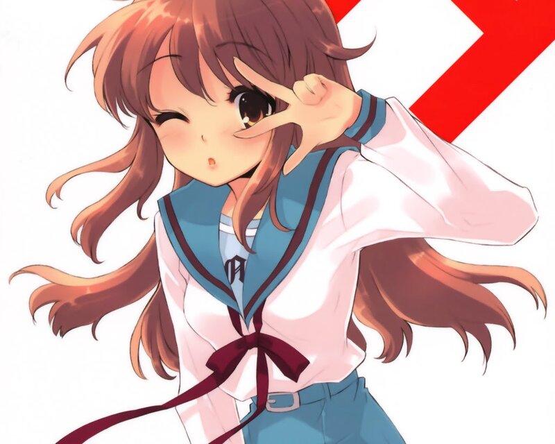 anime girl making peace sign