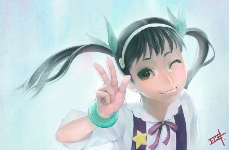 anime girl making peace sign