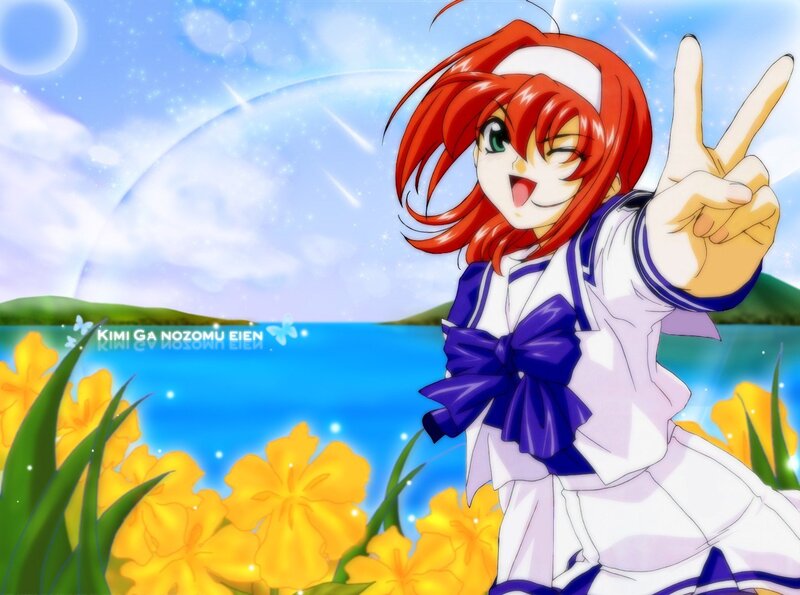 Anime girl making peace sign