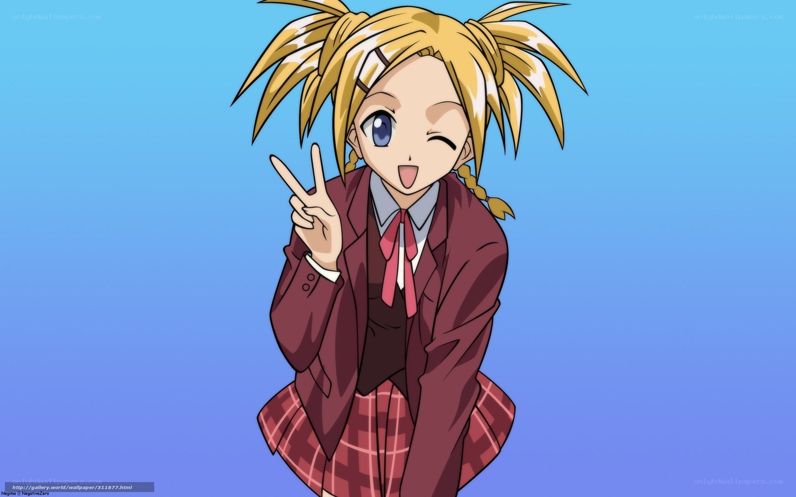 anime girl making peace sign
