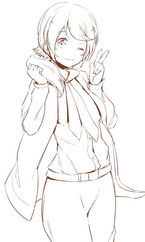 Anime Girl Making Peace Sign — Black, Playful, Manga