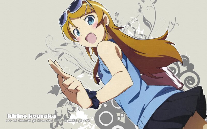 Anime Girl Making Peace Sign — Blue