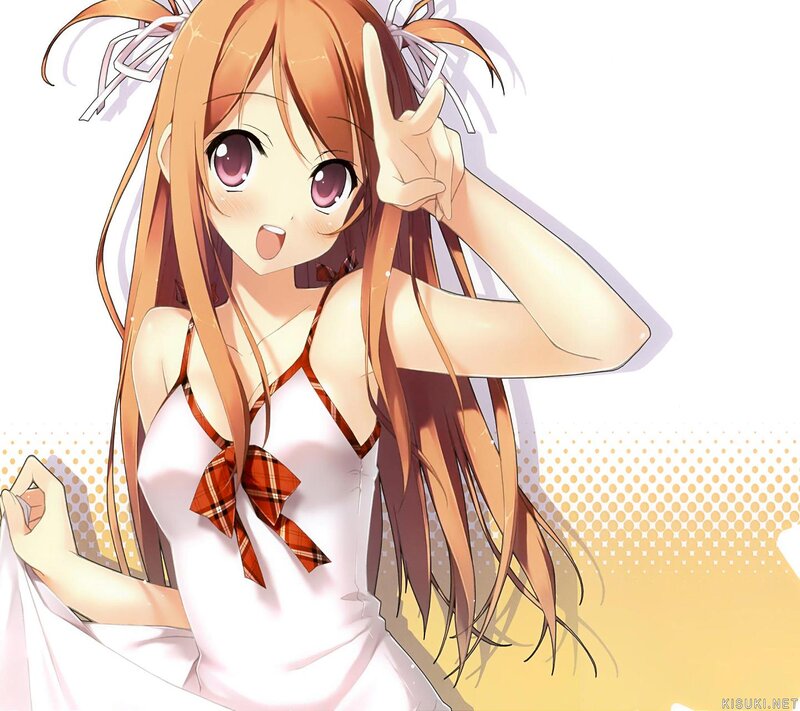 Anime Girl Making Peace Sign — Orange, Cheerful