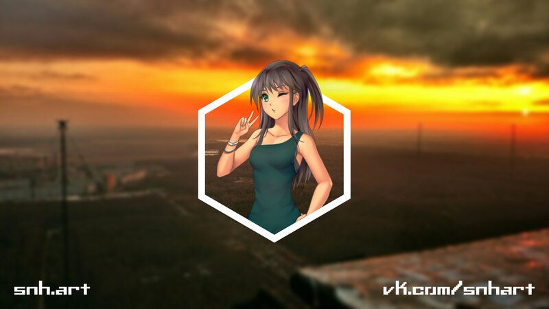 Anime Girl Making Peace Sign — Orange, Dramatic