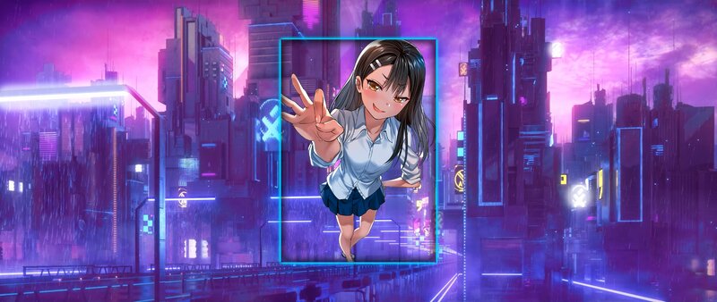 Anime Girl Making Peace Sign — Purple, Futuristic