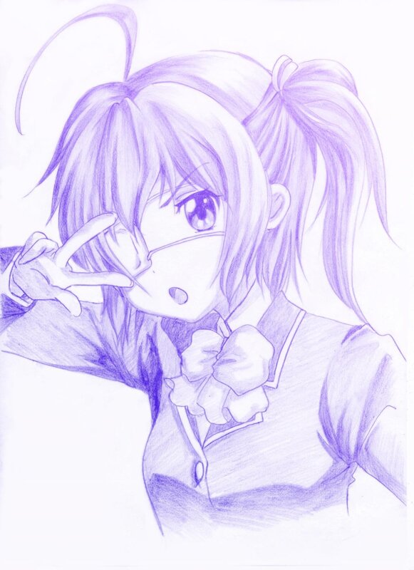 Anime Girl Making Peace Sign — Purple, Playful, Manga