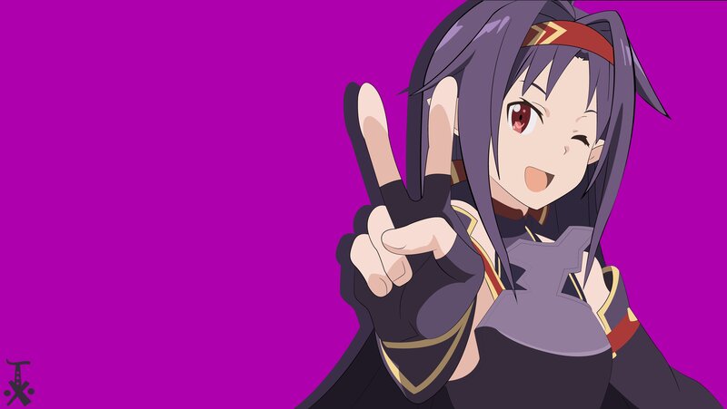 Anime Girl Making Peace Sign — Purple, Playful, Peace Sign