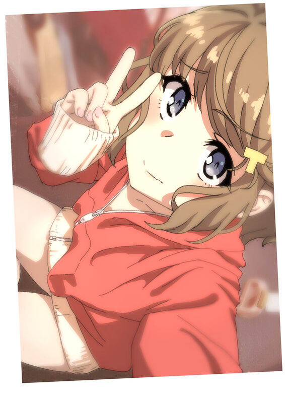 Anime Girl Making Peace Sign — Red, Playful, Peace Sign