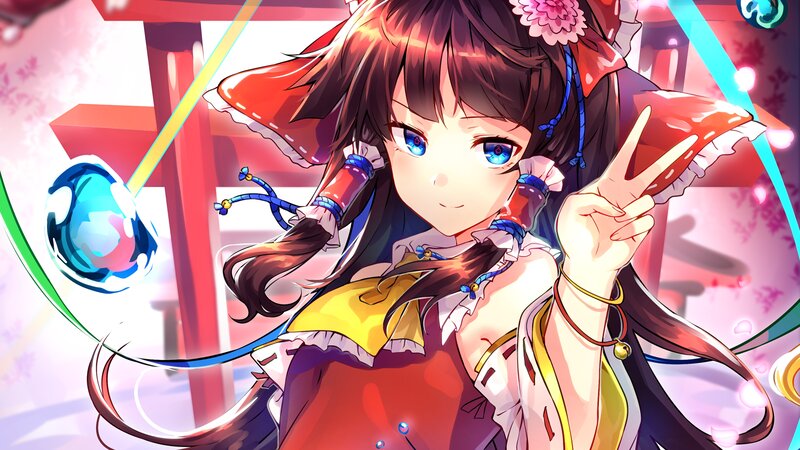 Anime Girl Making Peace Sign — Red, Playful